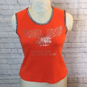 Biker Design 2009 Sturgis Rally Orange Top Sleeveless Tee Shirt Keyhole Back XL